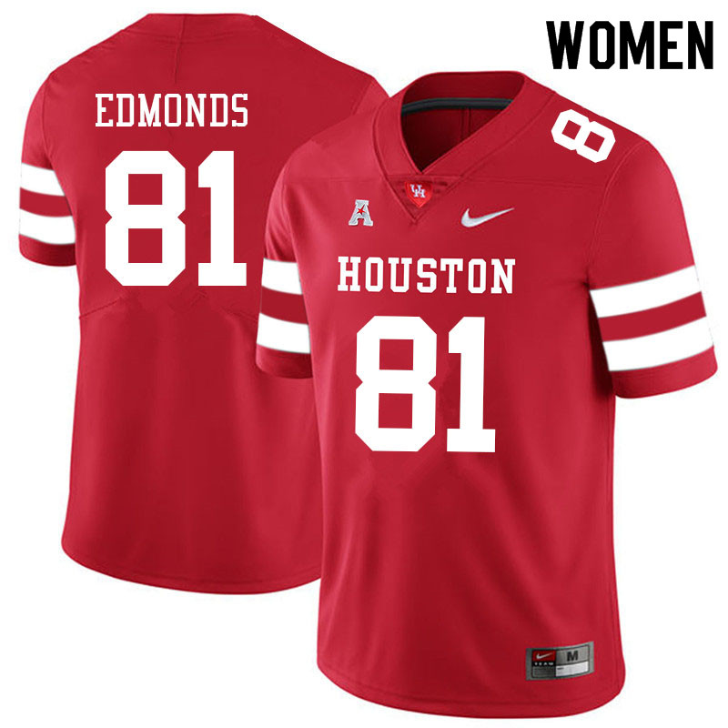Women #81 Darius Edmonds Houston Cougars College Football Jerseys Sale-Red - Click Image to Close